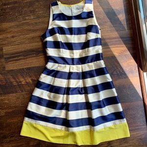 Eliza J Navy Ivory stripe with Yellow accent